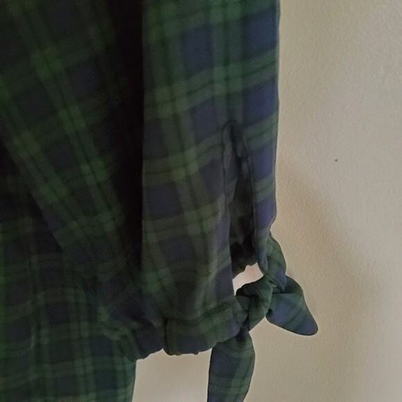 Talbots Tartan Plaid Semi Sheer Tie Sleeve Blouse - Picture 3 of 7